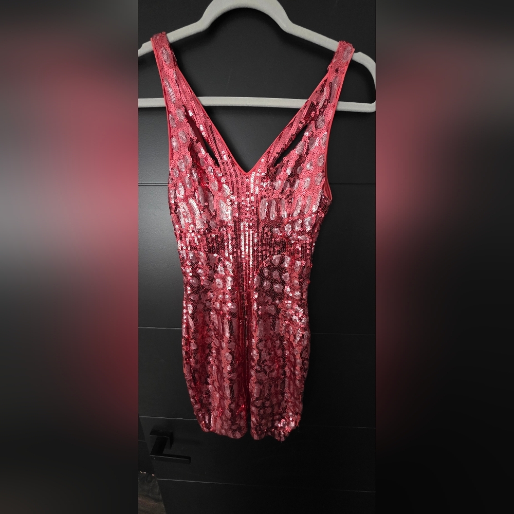 bebe Shimmering Pink/Coral Sequin Bodysuit